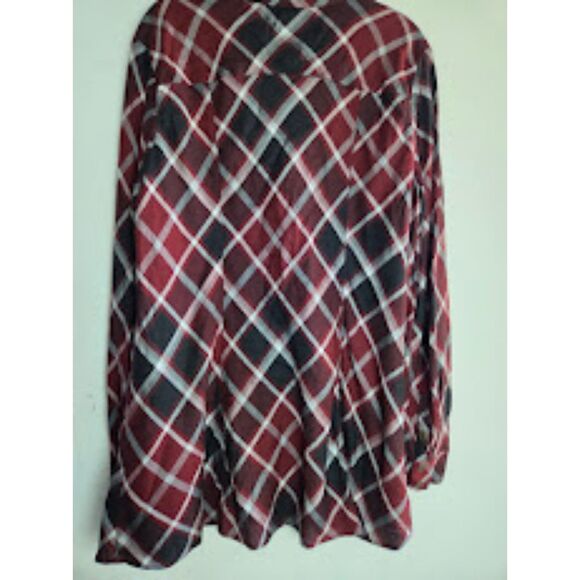 Soft Surroundings Red Black Grey Plaid Wool Blend Button Up Tunic Blouse Large - Picture 6 of 8